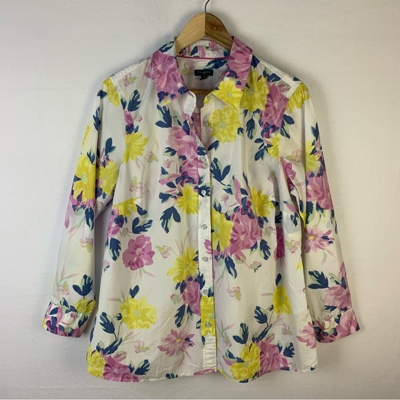 Talbots Yellow Pink Floral Button Down Shirt - Picture 1 of 7